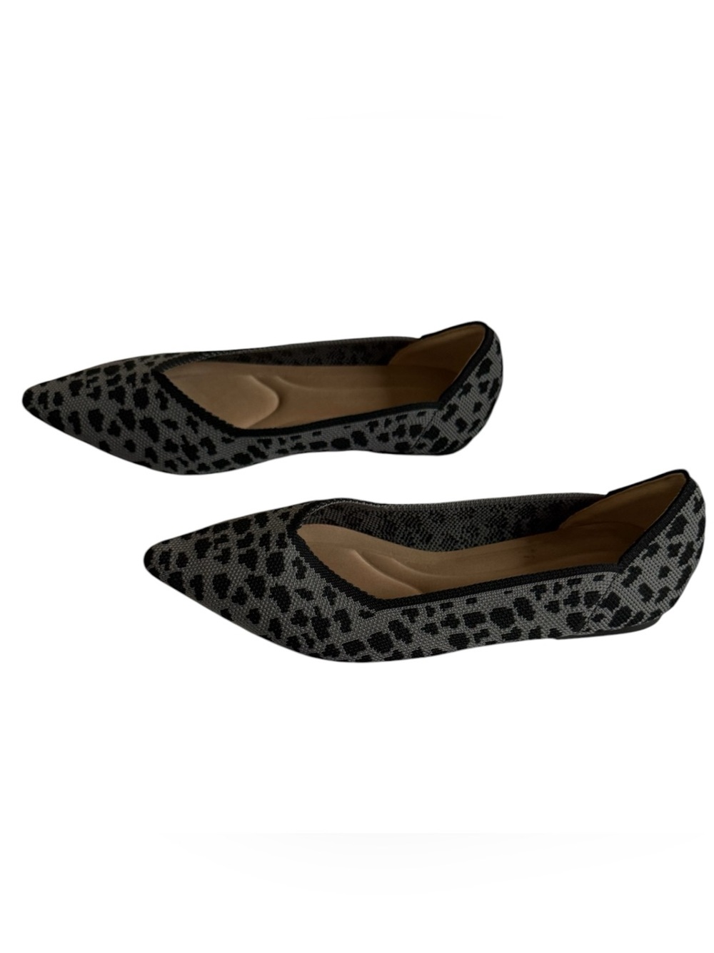 Source Unknown Pointed Toe Leopard Print Flats - Black/Gray